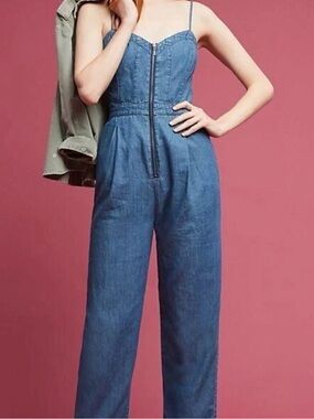 Pilcro and the Letterpress Anthropologie Denim Zipper Jumpsuit